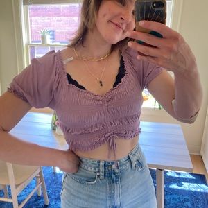 urban outfitters shay clinched puff sleeve crop